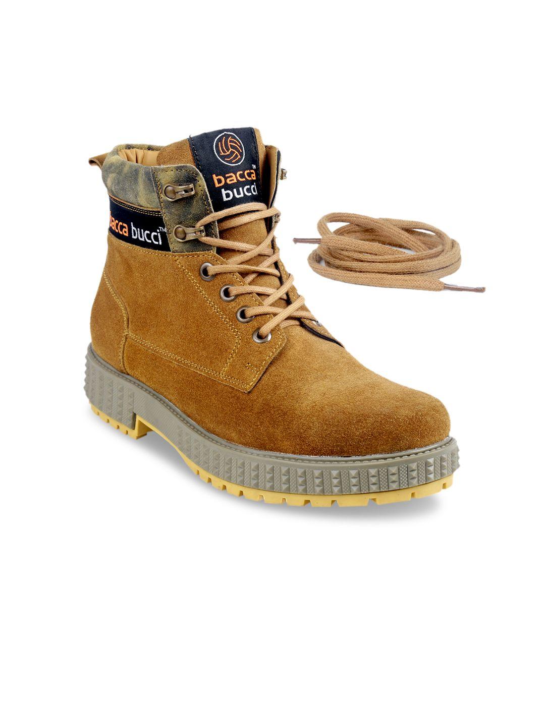 bacca bucci men tan solid suede high-top flat boots