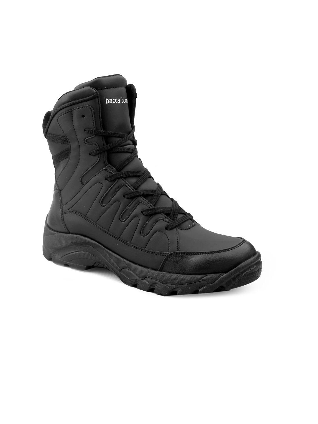 bacca bucci men textured mid top flatform-heel hiking boots