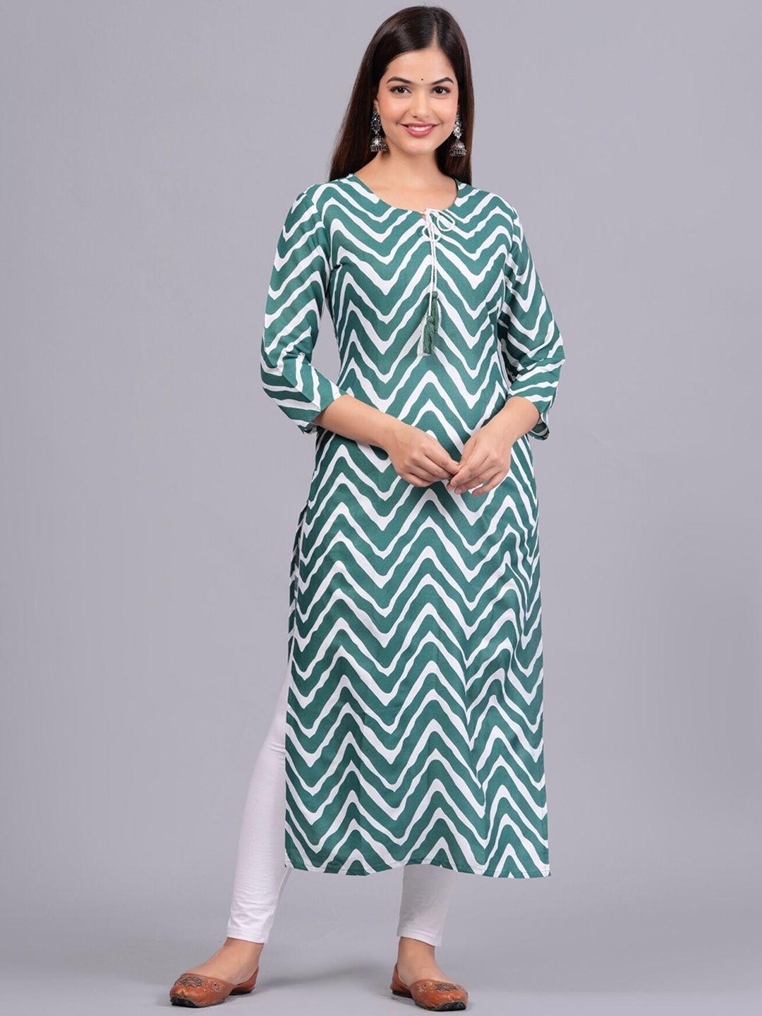 bachuu chevron printed tie & up neck cotton regular kurta