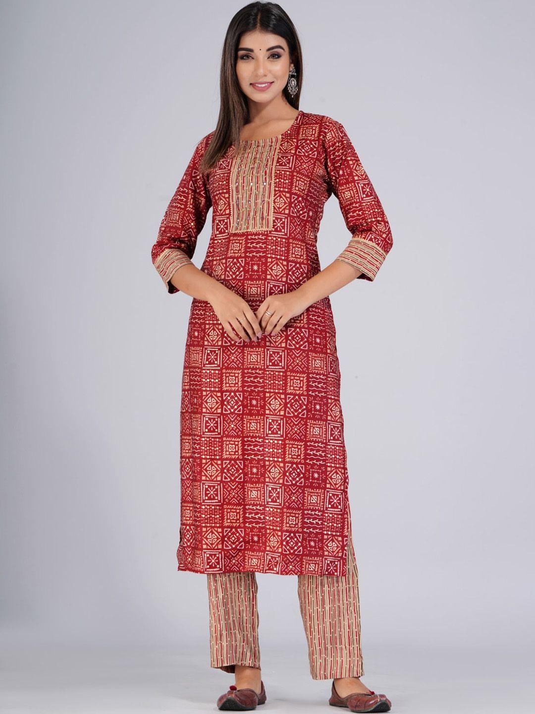 bachuu ethnic motifs printed regular gotta patti chanderi silk kurta with trousers