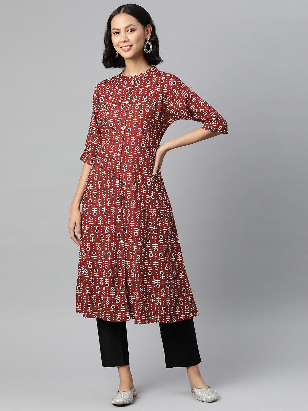 bachuu floral printed mandarin collar a-line regular kurta