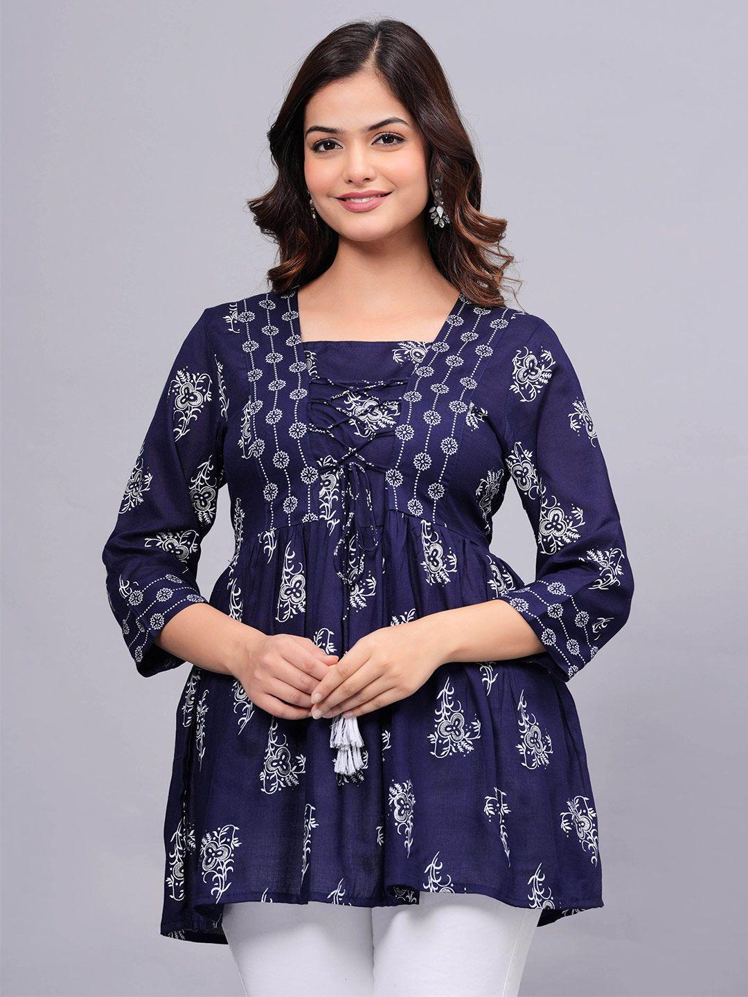 bachuu navy blue floral print top