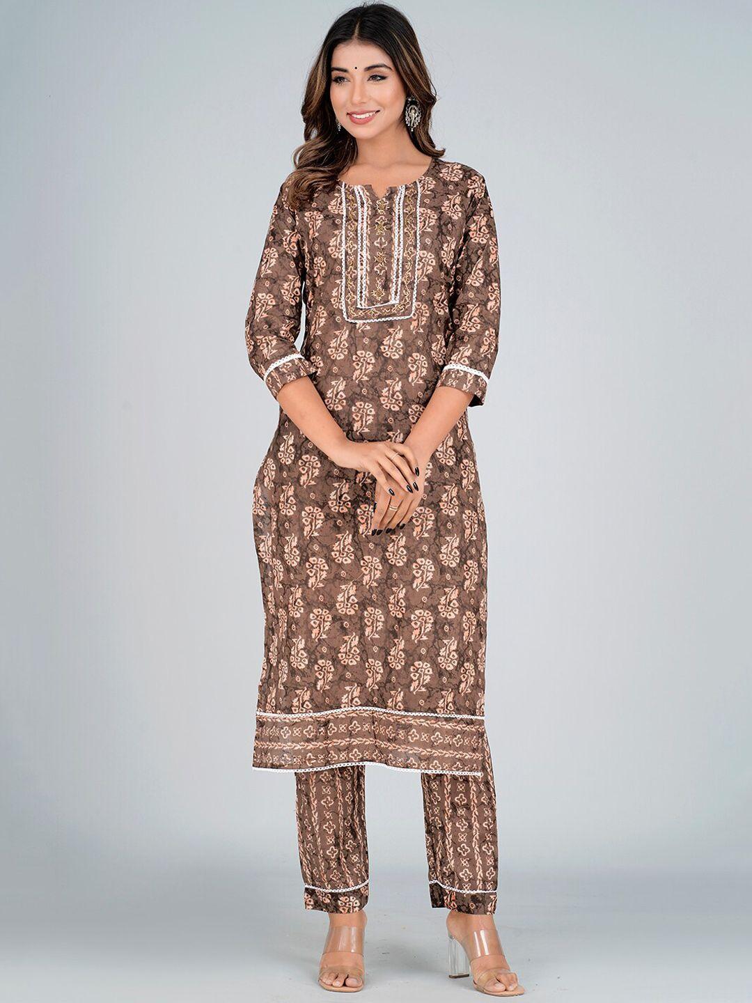 bachuu printed beads and stones pure cotton kurta with trousers set