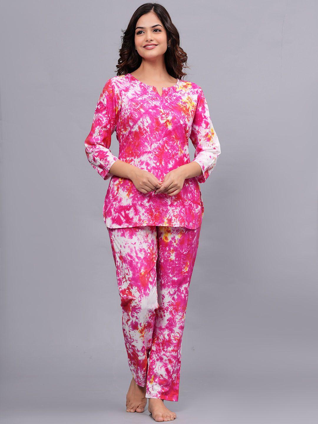 bachuu tie & dye dyed round neck night suit