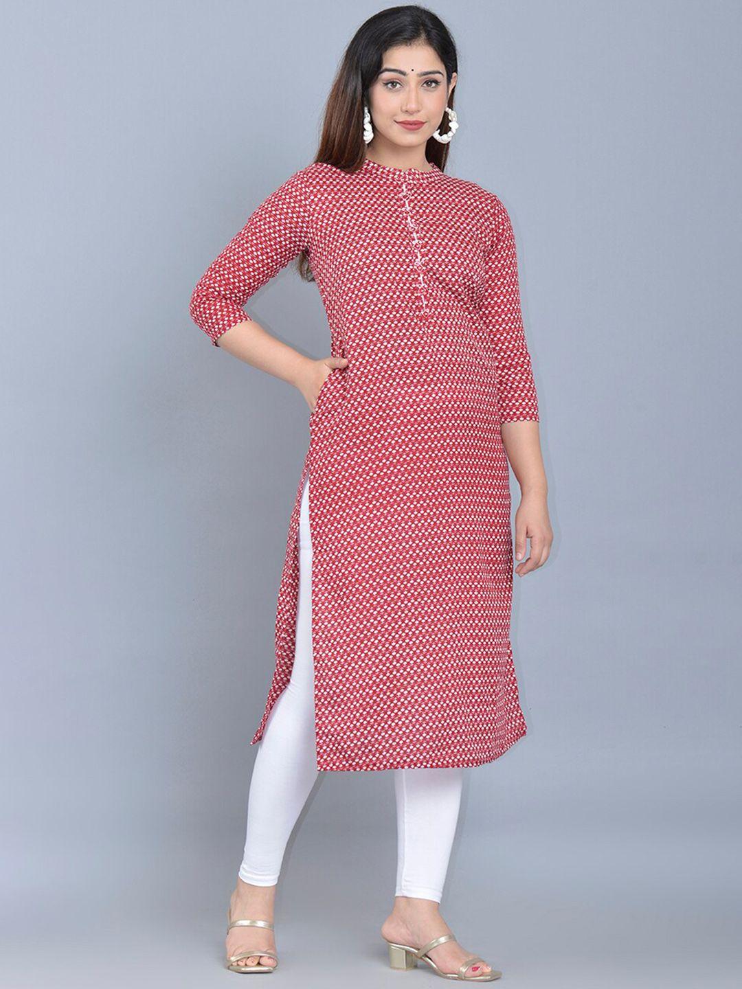 bachuu women maroon & white ethnic motifs printed straight kurta