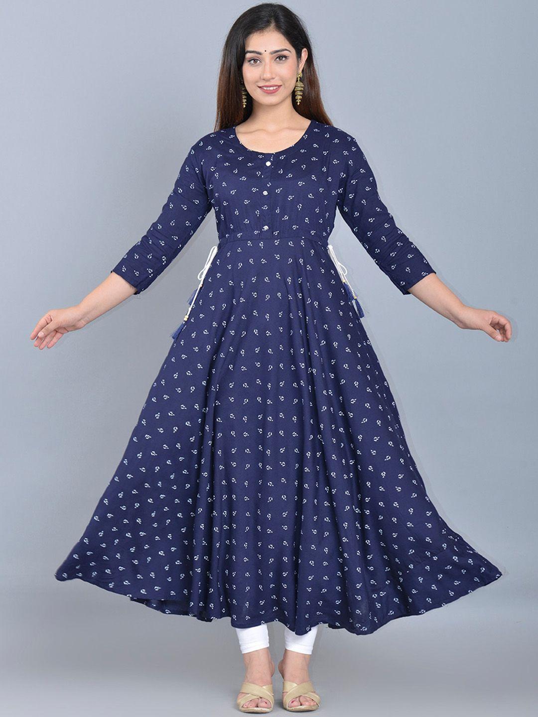 bachuu women navy blue & white geometric printed anarkali kurta