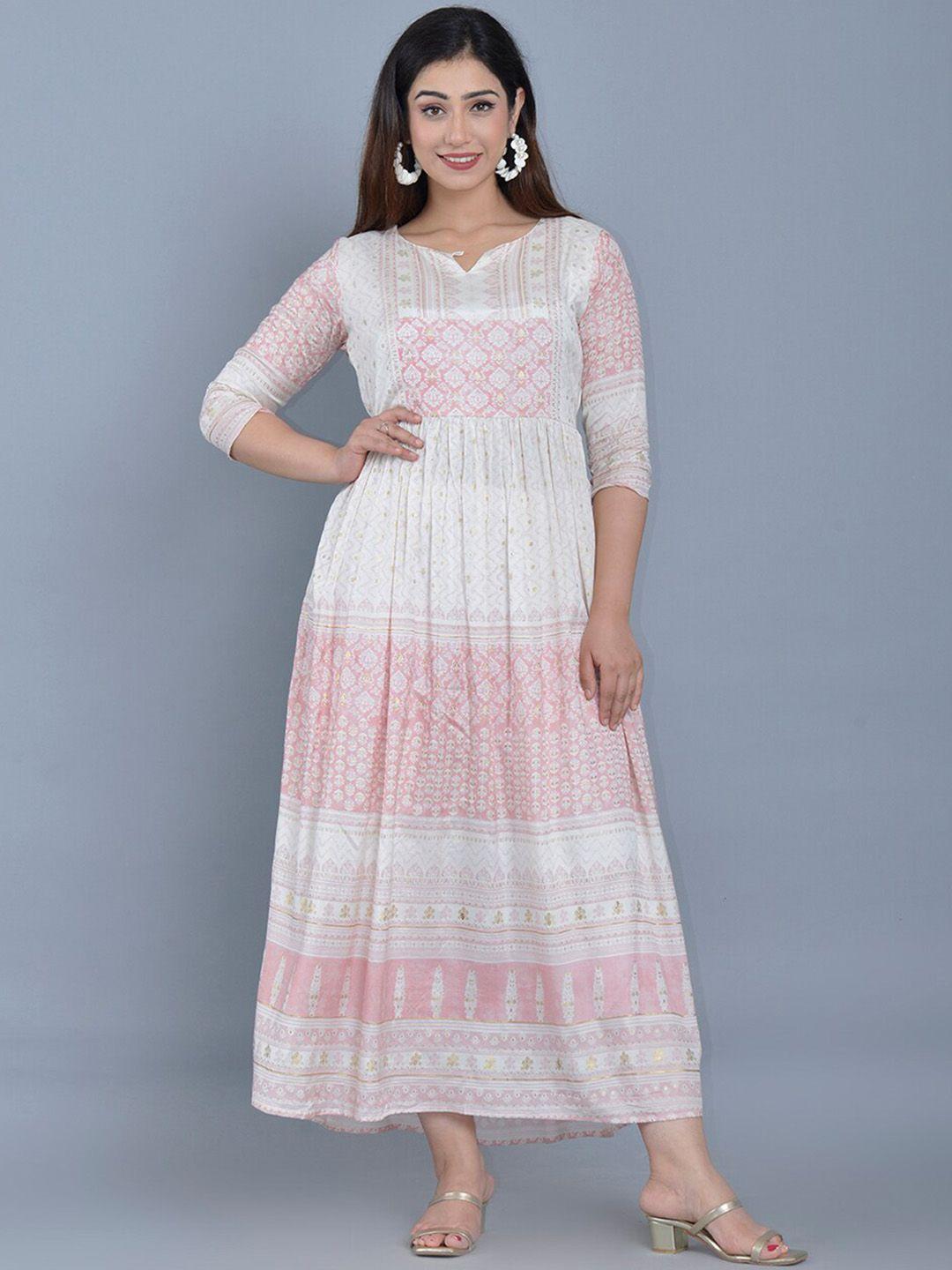 bachuu women off white yoke design flared sleeves anarkali kurta