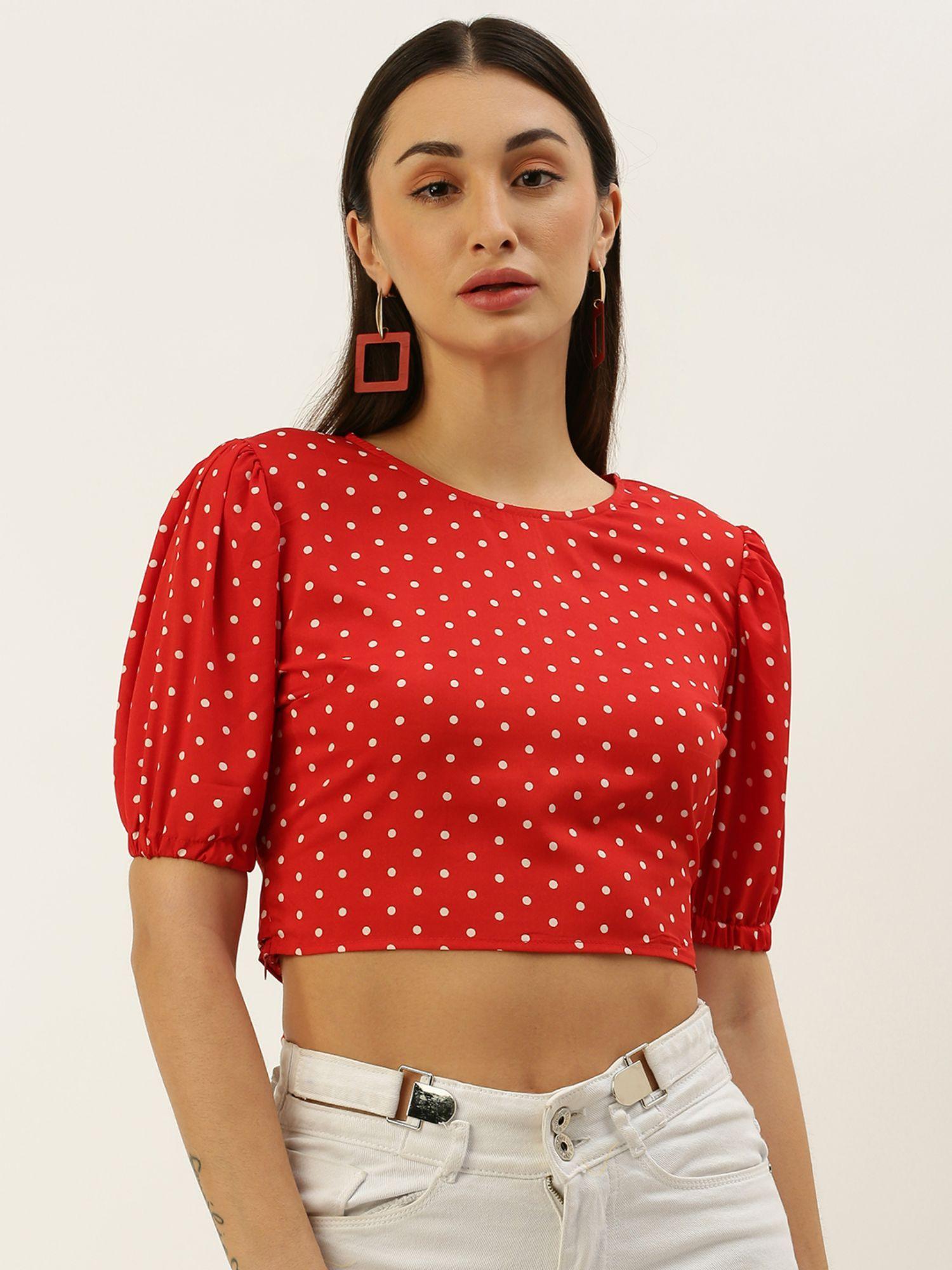 back keyhole and tie up details polka top