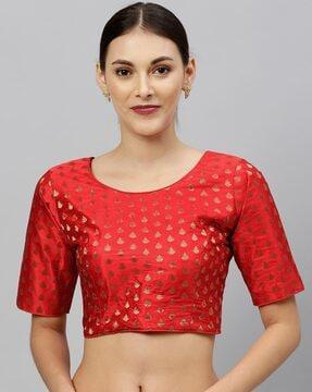back-open blouse with woven motifs