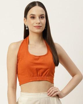 back-open halter-neck blouse