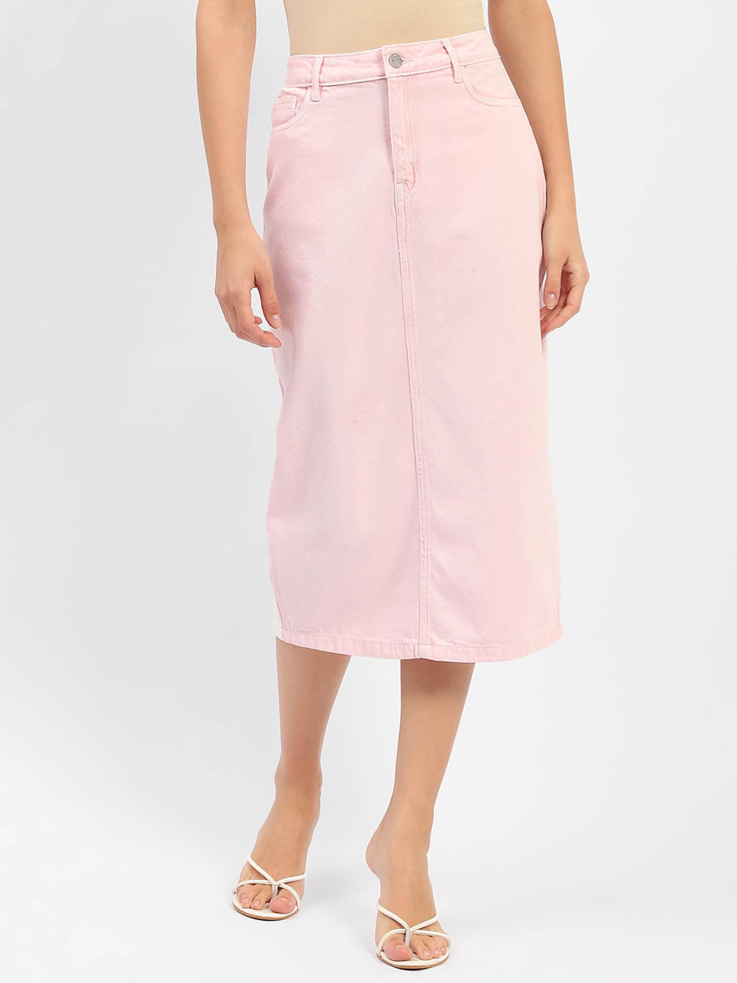 back slit pink denim skirt