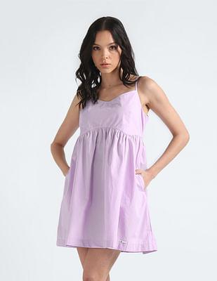 back tie poplin strap dress