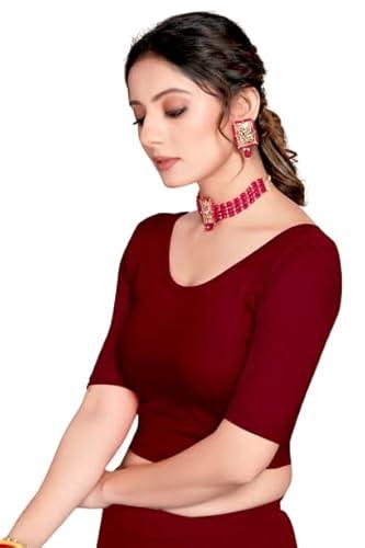 badger wins cotton lycra stretchable comfy round neck net elbow length sleeves saree blouse readymade crop top choli for girls & womens maroon