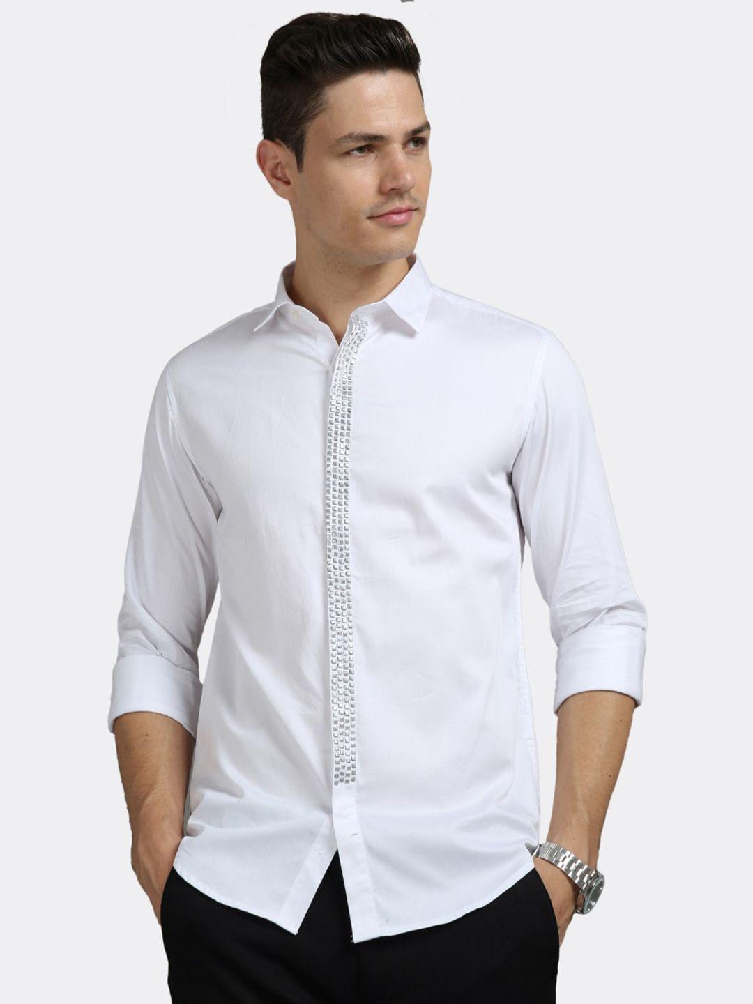 badmaash embellished slim fit opaque cotton casual shirt