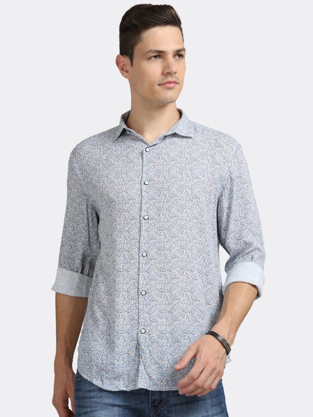 badmaash men blue slim fit floral opaque printed casual shirt