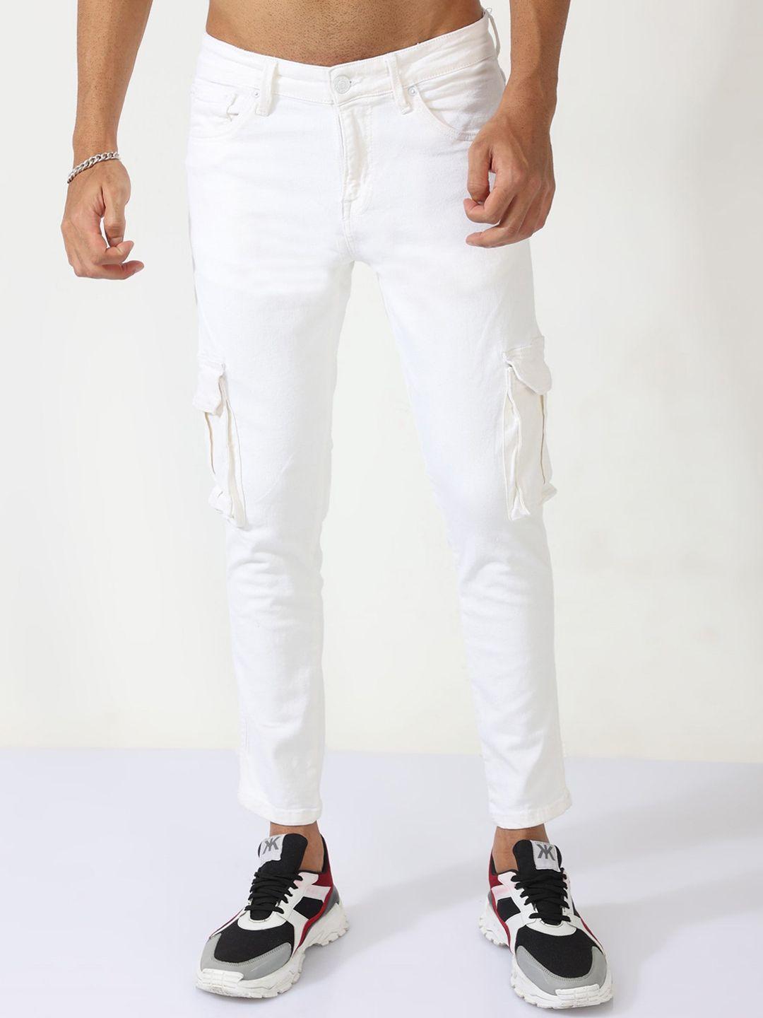 badmaash men skinny fit mid-rise clean look stretchable cargo jeans
