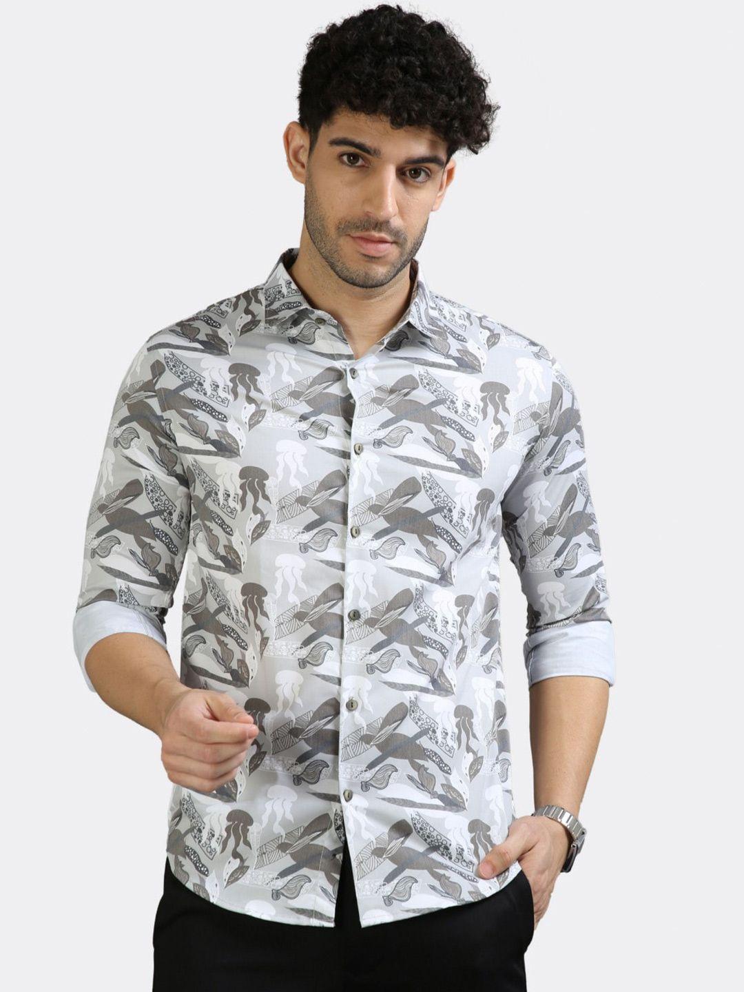 badmaash slim fit abstract printed spread collar long sleeve casual shirt