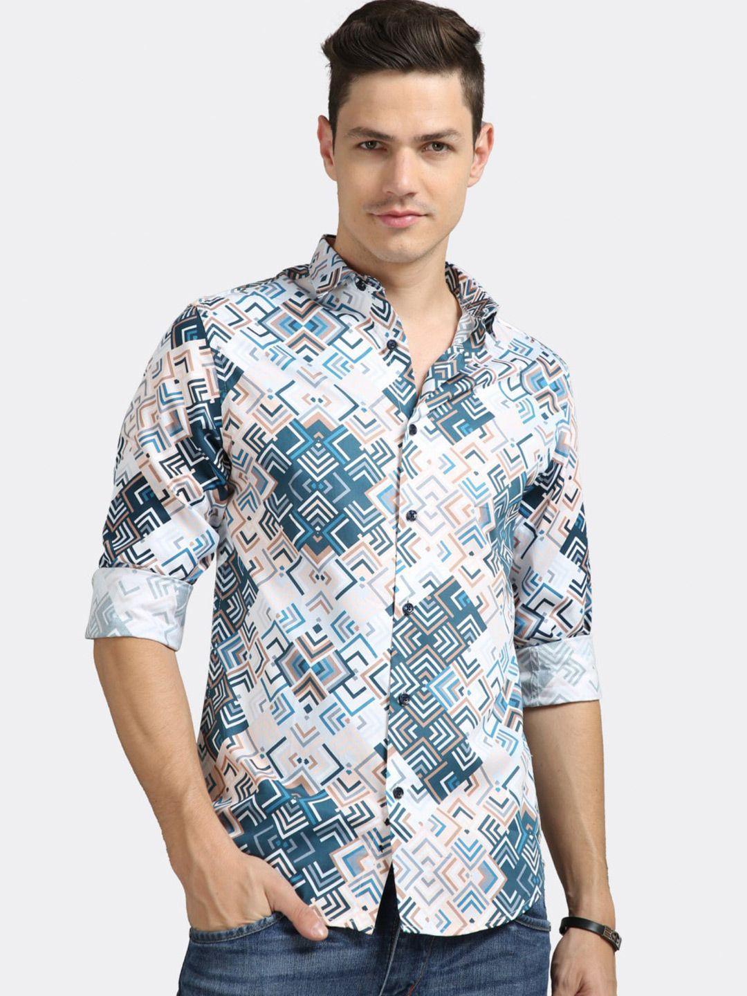 badmaash slim fit geometric printed pure cotton casual shirt
