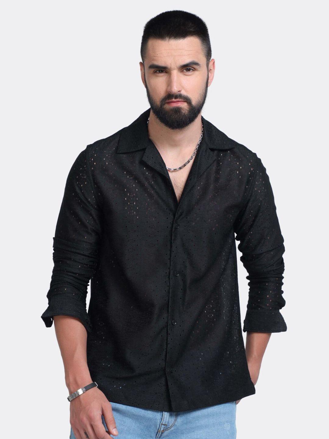 badmaash slim fit geometric self design cuban collar casual shirt