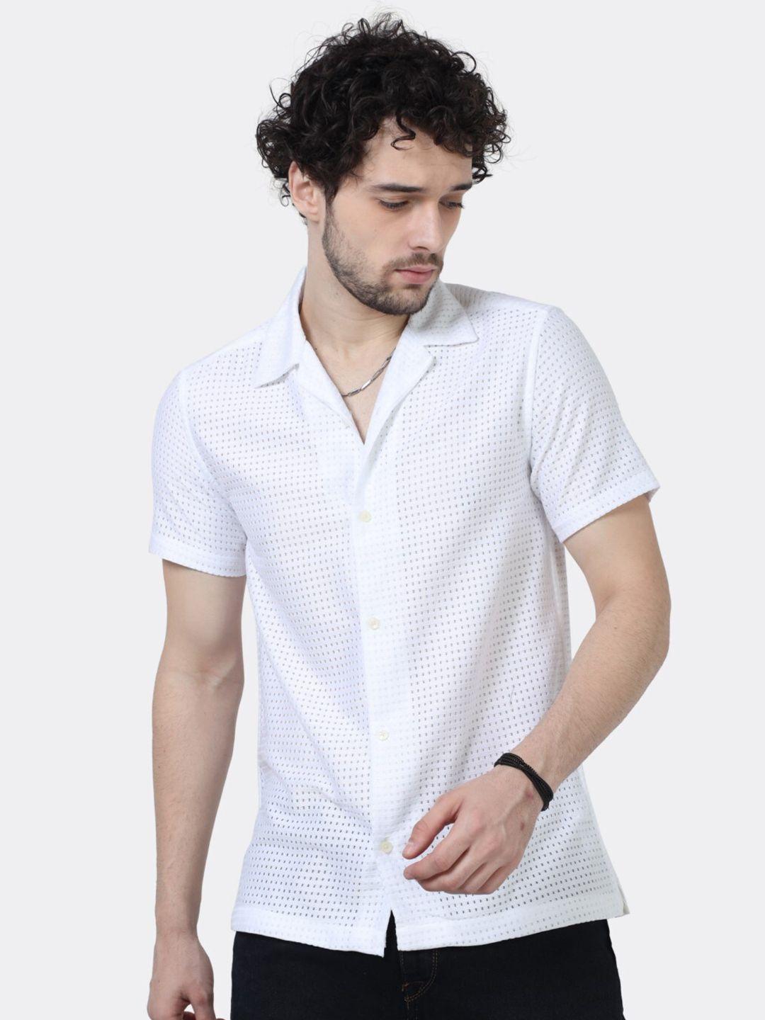 badmaash slim fit textured cuban collar short sleeves cotton casual shirt