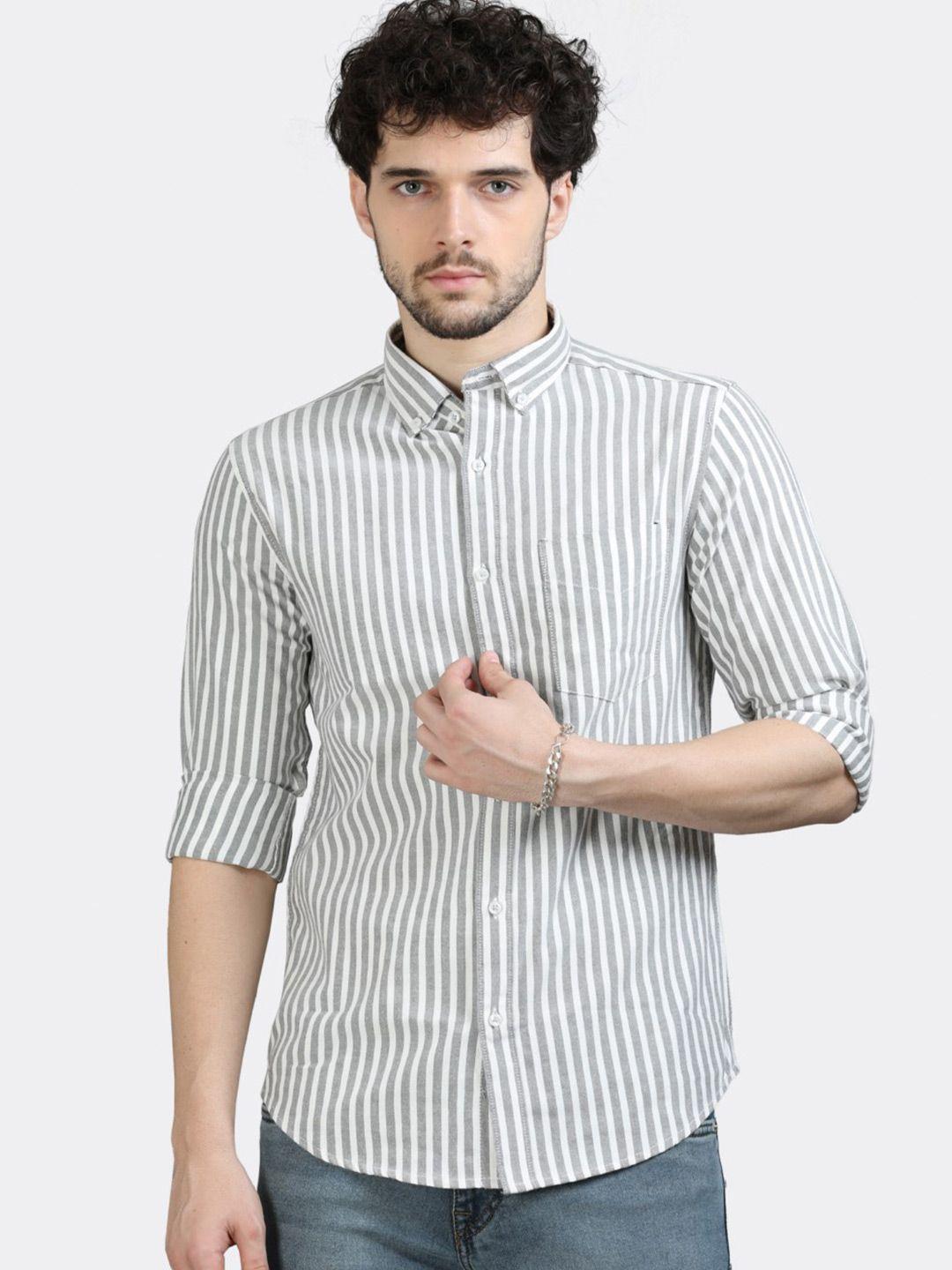 badmaash slim fit vertical pure cotton striped pure cotton casual shirt