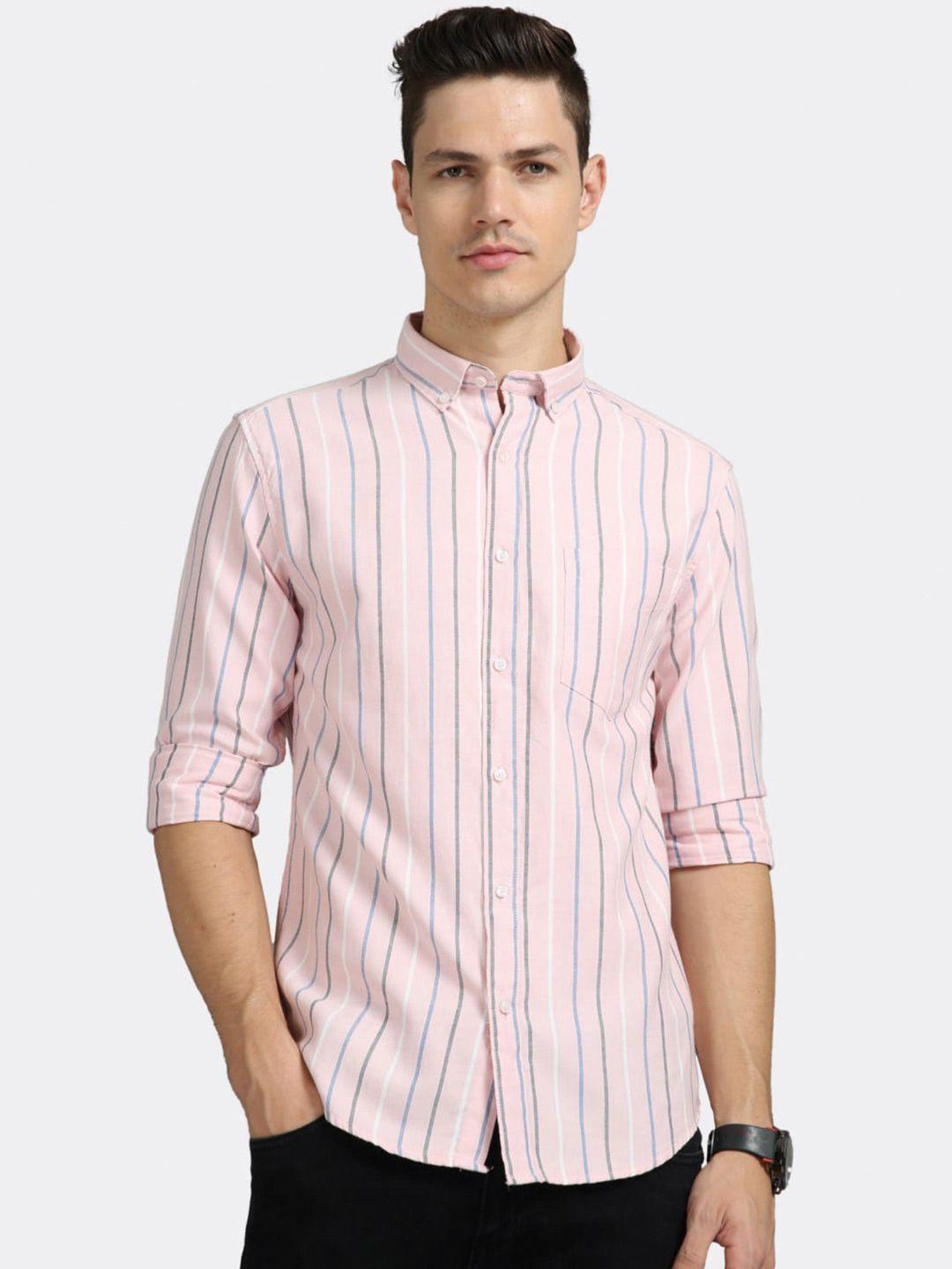badmaash slim fit vertical stripes button-down collar cotton casual shirt