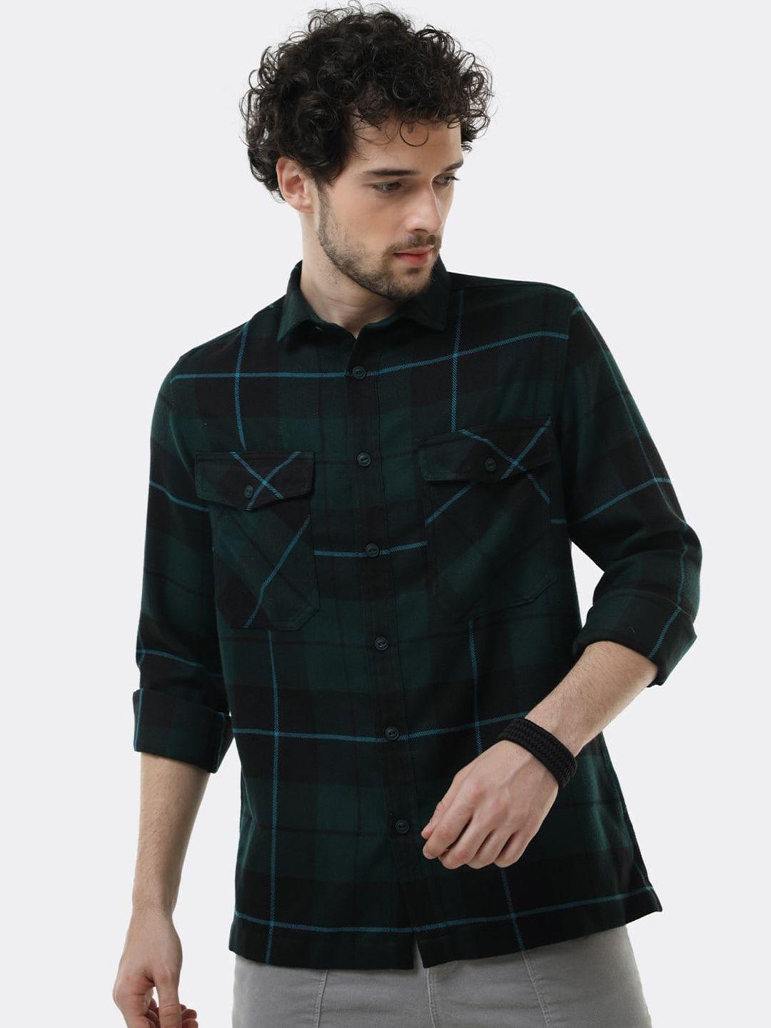 badmaash comfort slim fit tartan checked casual shirt