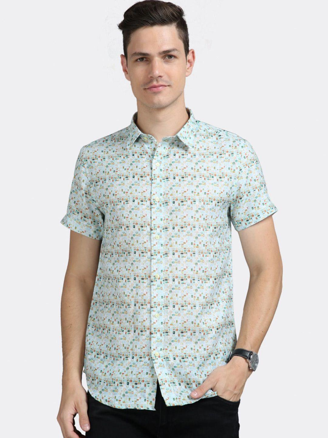 badmaash geometric printed slim fit opaque cotton casual shirt