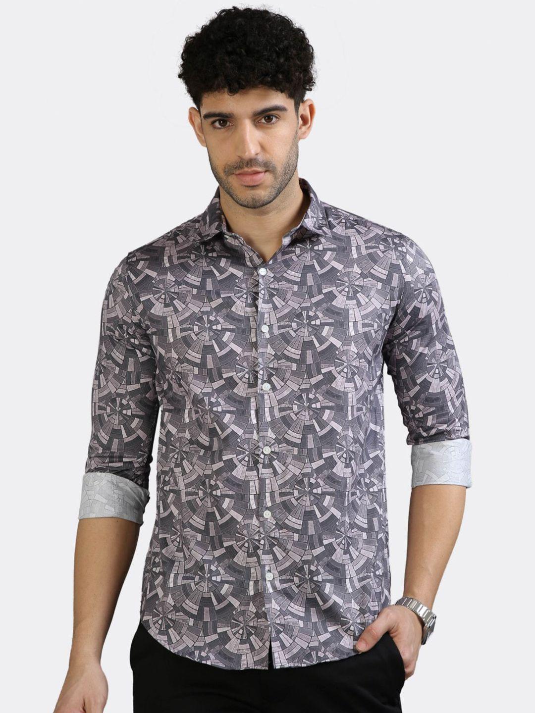 badmaash geometric printed slim fit pure cotton casual shirt