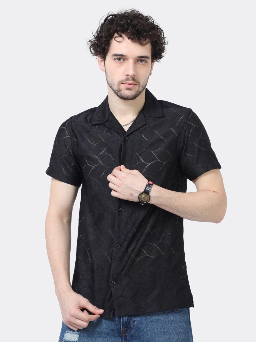 badmaash leaf crochet slim fit classic cotton casual shirt