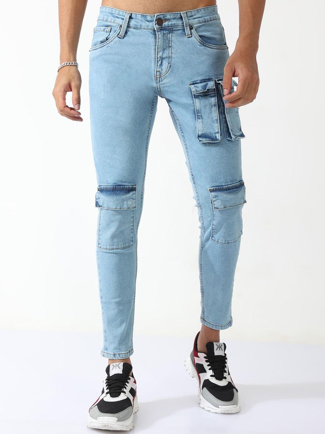 badmaash men blue slim fit clean look cargo jeans