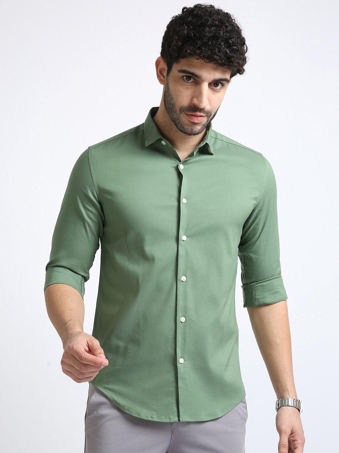 badmaash men green slim fit opaque casual shirt