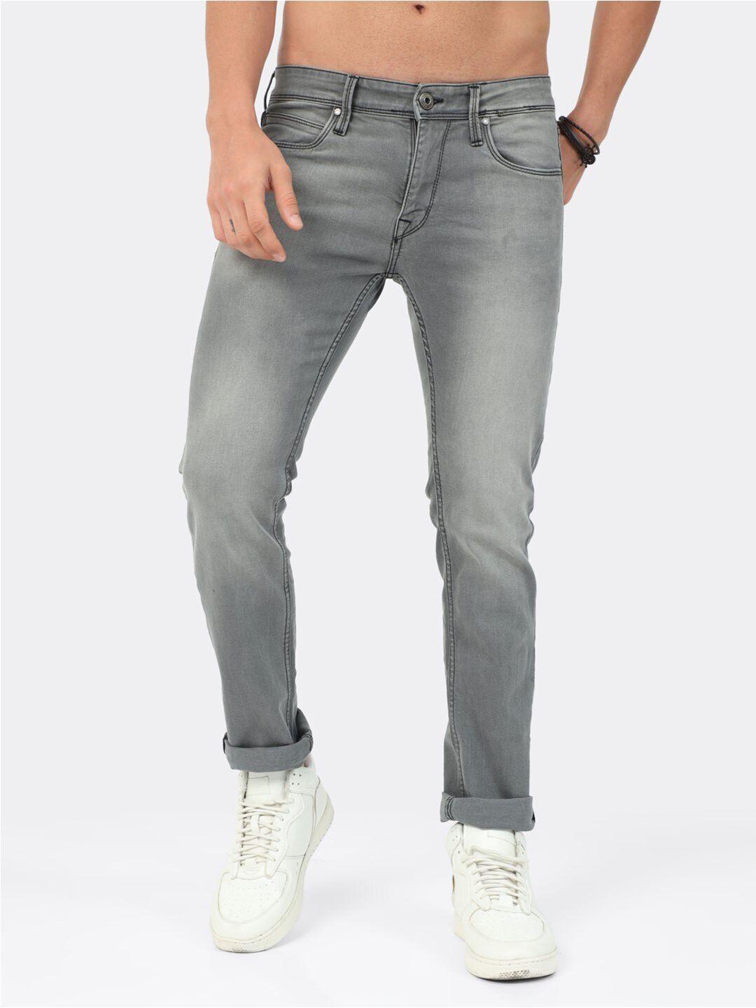 badmaash men grey slim fit heavy fade stretchable jeans