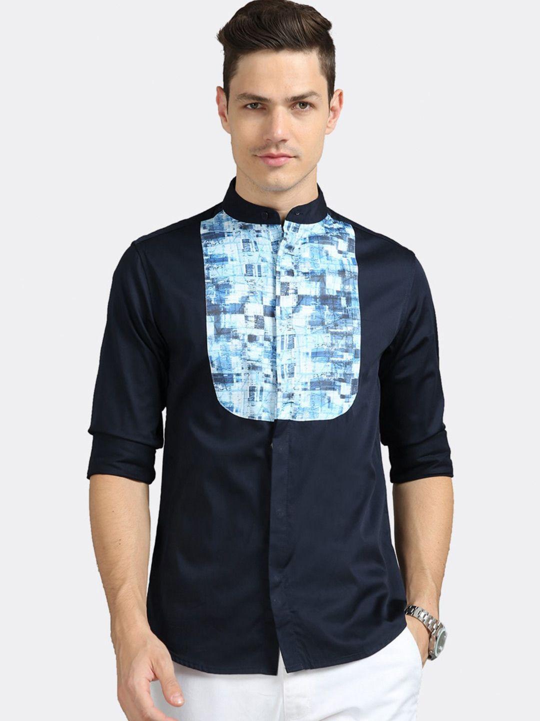 badmaash men navy blue slim fit opaque casual shirt
