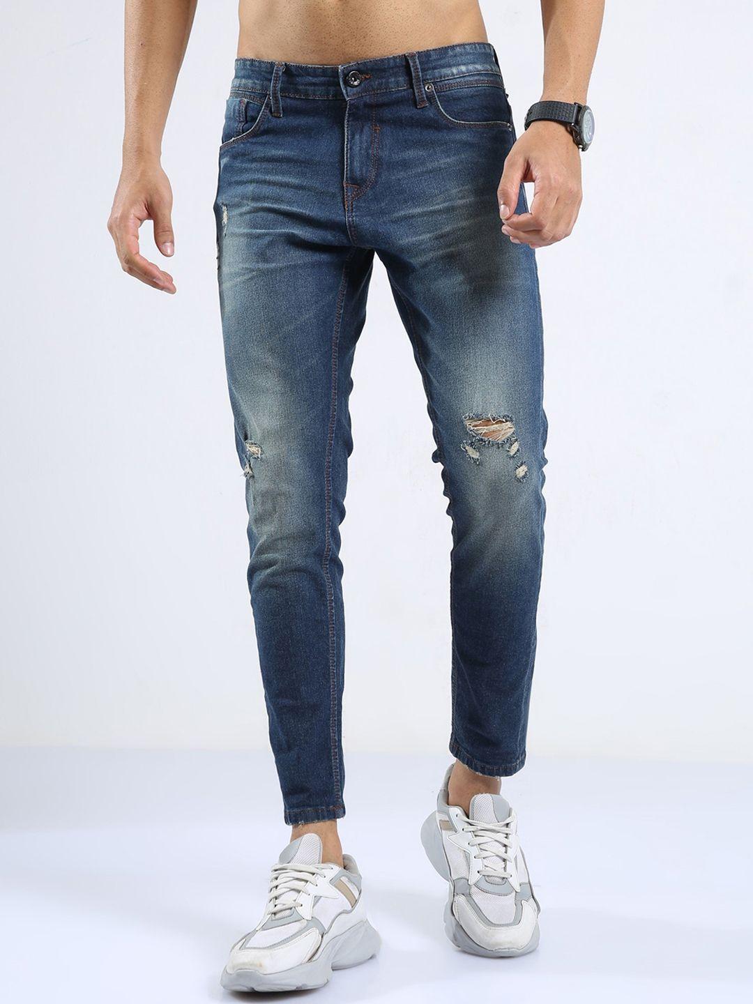 badmaash men skinny fit mid-rise mildly distressed heavy fade stretchable jeans