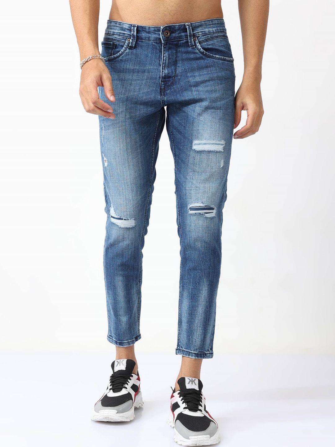 badmaash men skinny fit mildly distressed light fade cotton jeans