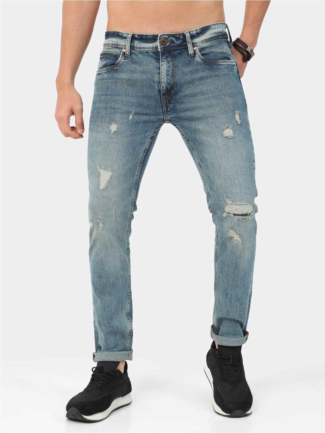 badmaash men slim fit mid-rise mildly distressed heavy fade stretchable jeans