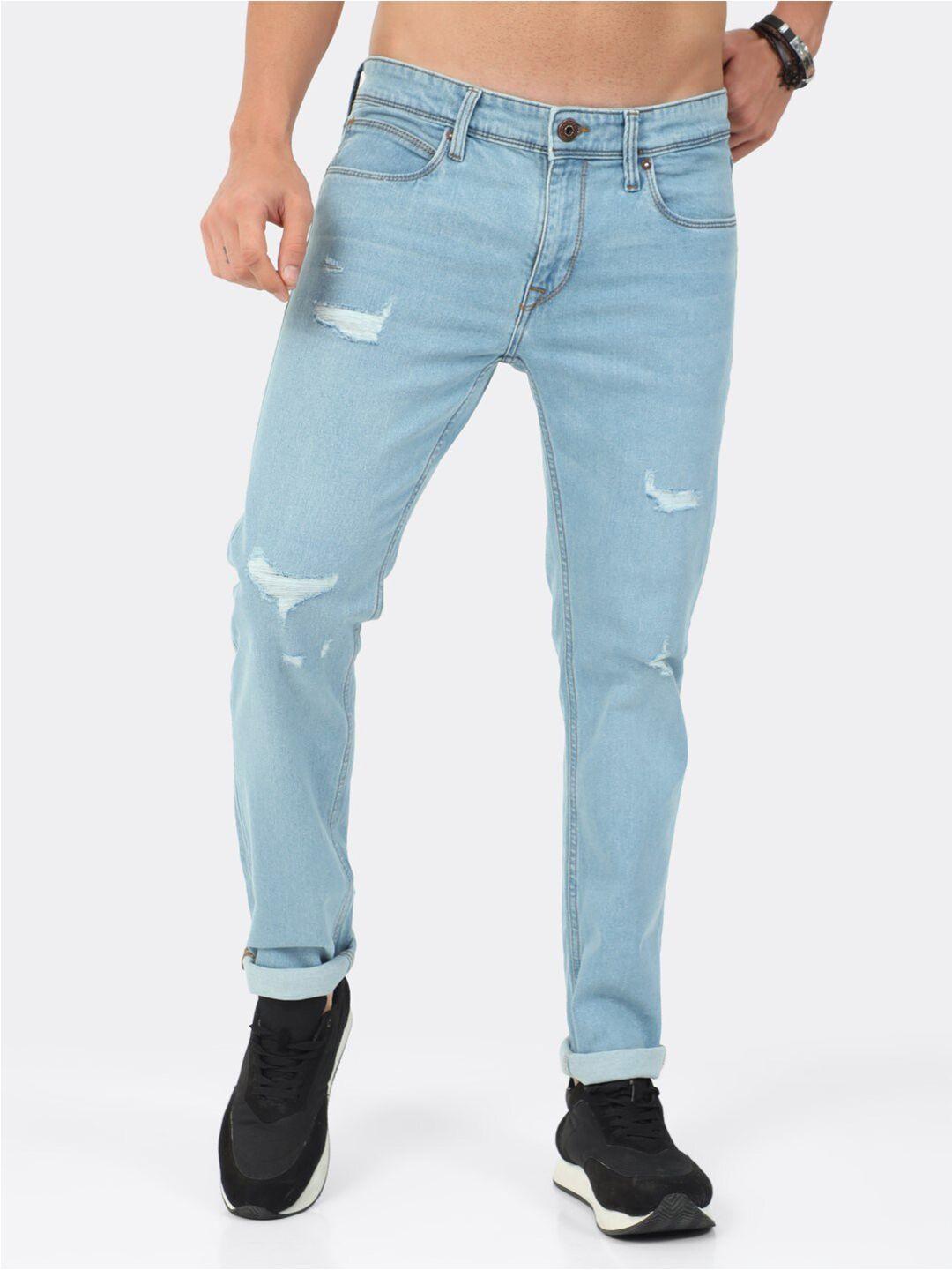 badmaash men slim fit mid-rise mildly distressed light fade stretchable jeans