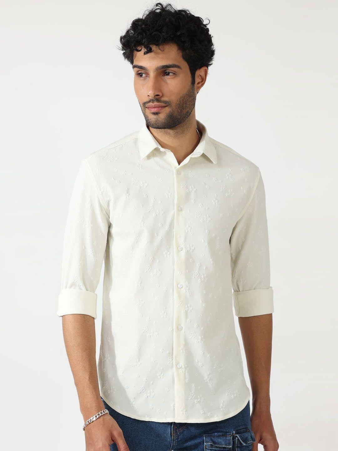 badmaash men white slim fit floral opaque printed casual shirt