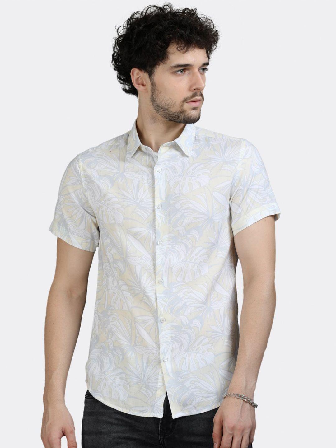 badmaash men white slim fit floral opaque printed casual shirt