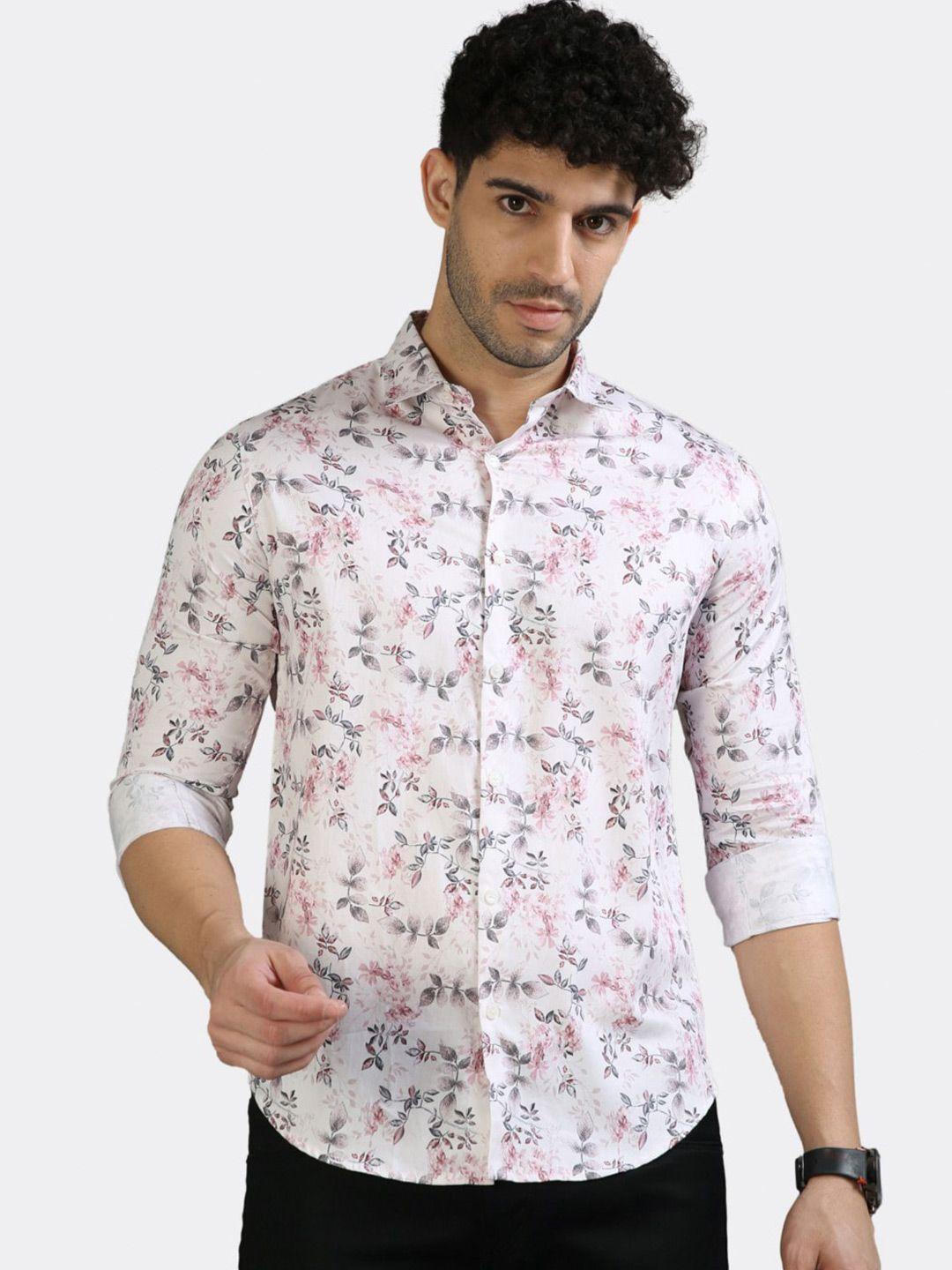 badmaash men white slim fit floral opaque printed casual shirt