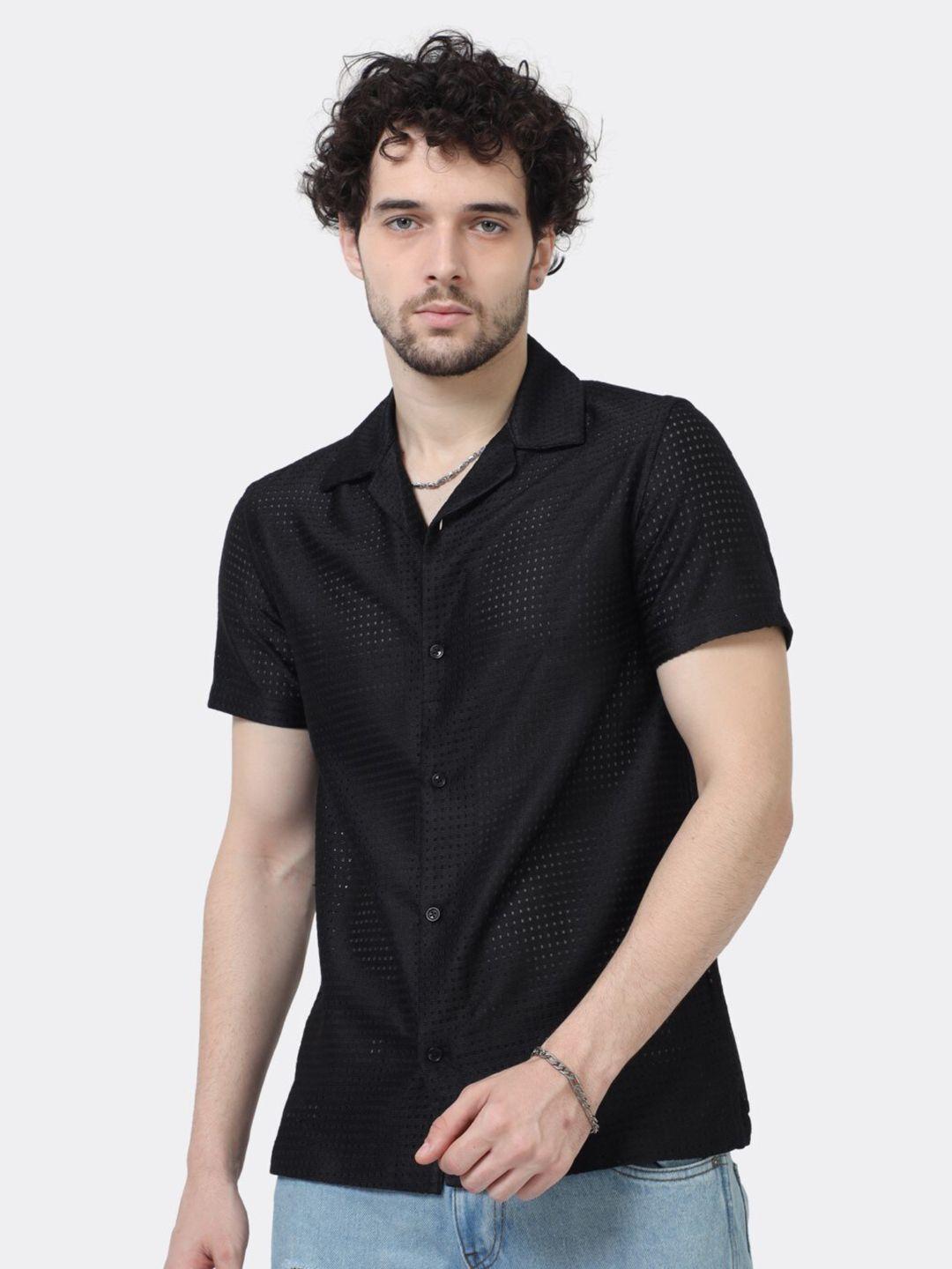 badmaash mesh crochet slim fit classic casual shirt