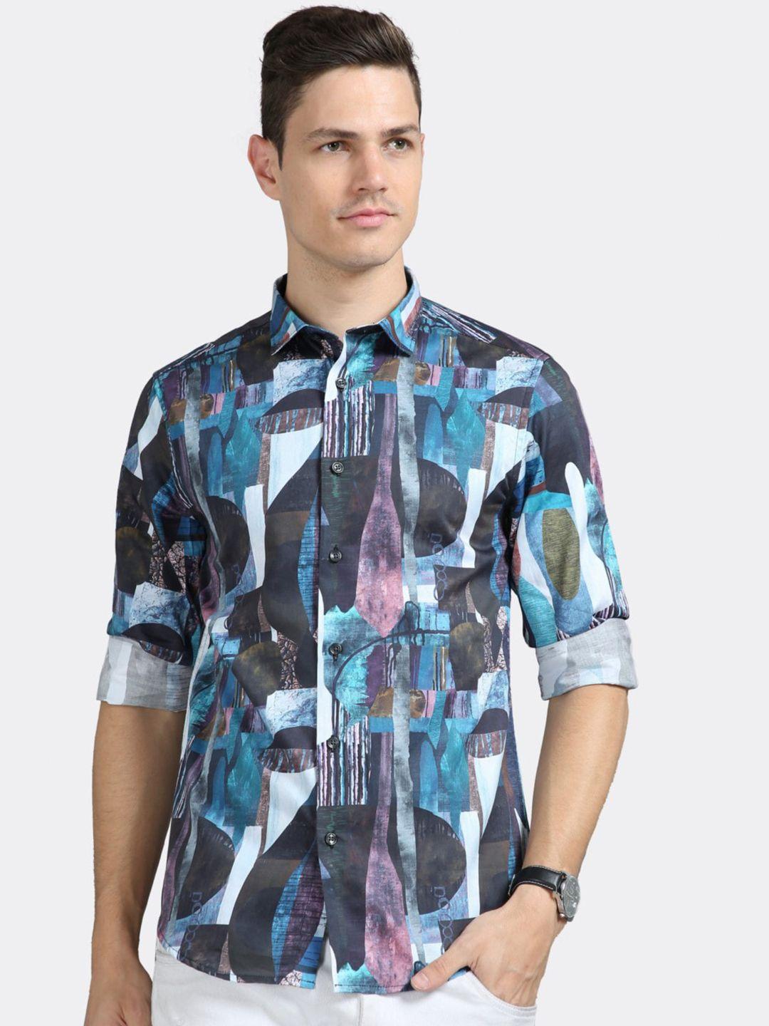 badmaash slim fit abstract printed pure cotton casual shirt