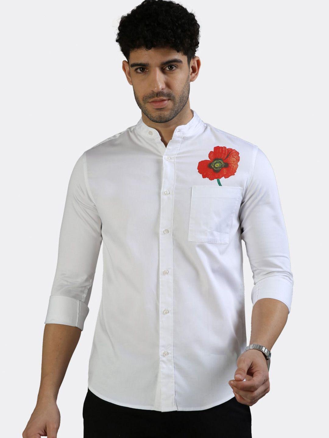 badmaash slim fit band collar pure cotton casual shirt