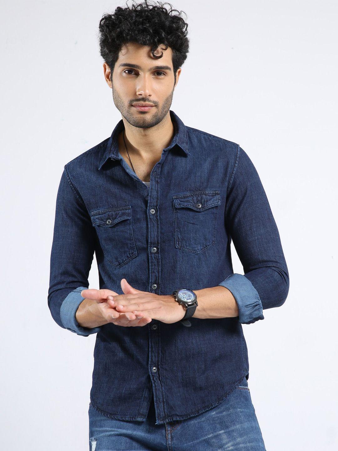 badmaash slim fit cotton denim casual shirt