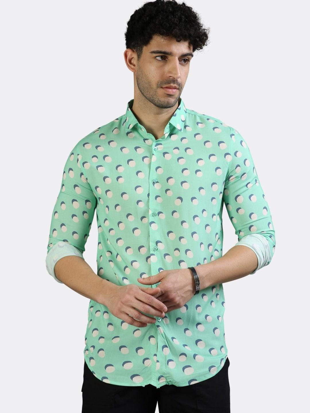 badmaash slim fit geometric printed casual shirt