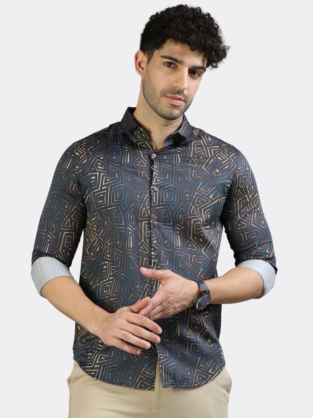 badmaash slim fit geometric printed pure cotton casual shirt