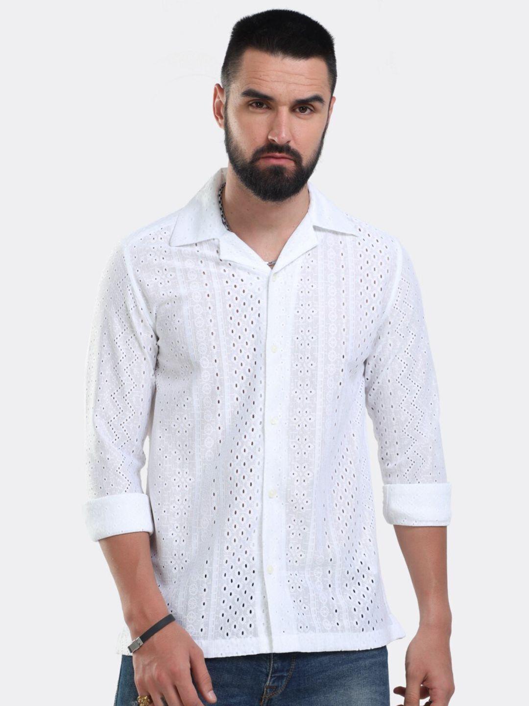 badmaash slim fit geometric self design cuban collar casual shirt