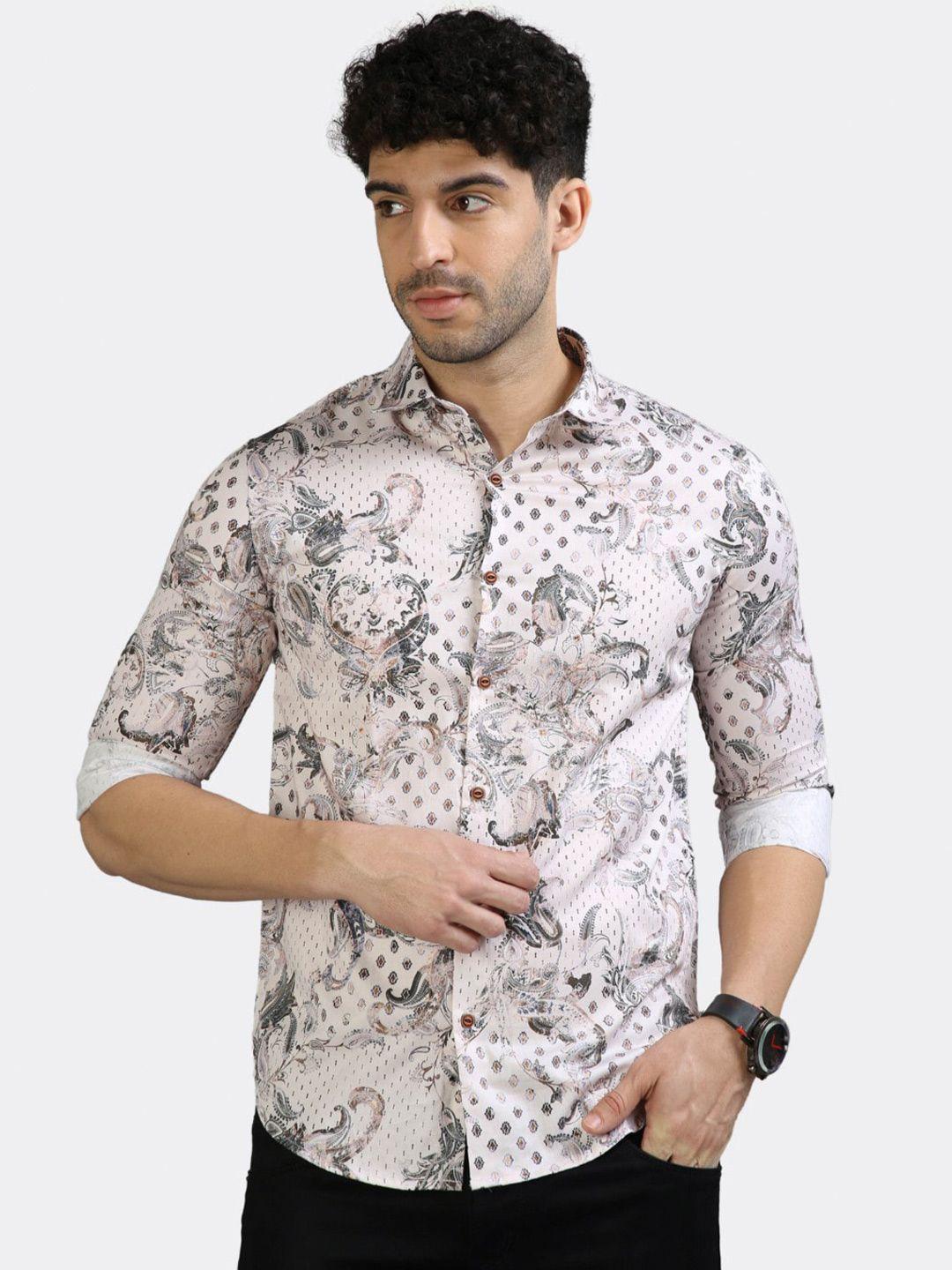 badmaash slim fit paisley printed spread collar long sleeve cotton casual shirt