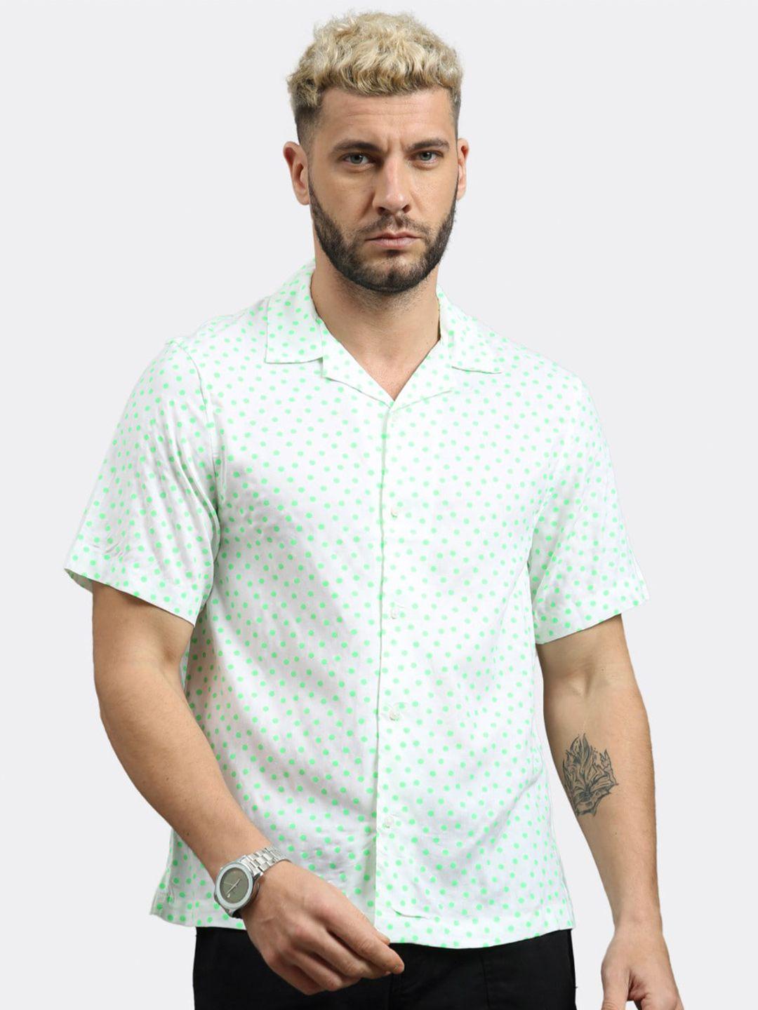 badmaash slim fit polka dots printed casual shirt